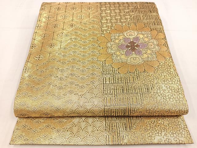 平和屋着物◎六通柄袋帯　切嵌吉祥花文　金糸　正絹　逸品　AABM5259bw