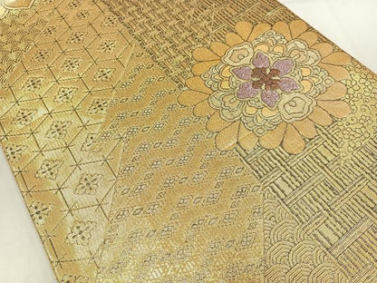 平和屋着物◎六通柄袋帯　切嵌吉祥花文　金糸　正絹　逸品　AABM5259bw