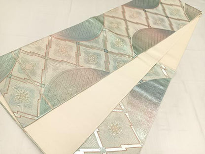 平和屋着物◎六通柄袋帯　唐織　松皮菱文　金銀糸　正絹　逸品　AABM5266bw
