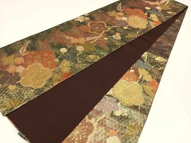 平和屋着物◎六通柄袋帯　枝梅舞葉文　金糸　正絹　逸品　AABM5270bw