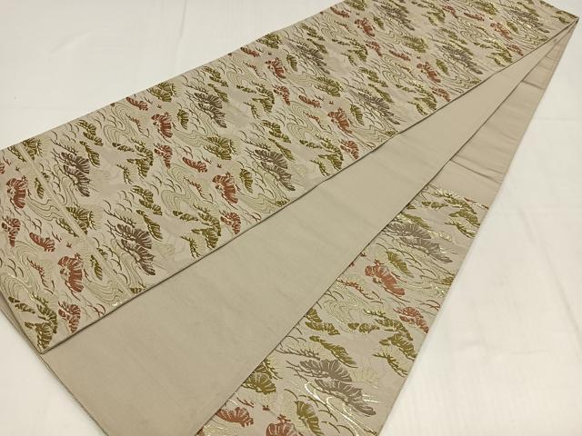 平和屋着物◎六通柄袋帯　唐織　飛鶴流水松文　金糸　正絹　逸品　AABM5275bw