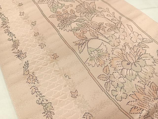 平和屋着物◎八寸名古屋帯　草花間道　正絹　逸品　AABM5282bw