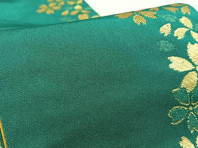 平和屋着物◎両面半幅帯　桜　金糸　AABM5286bw