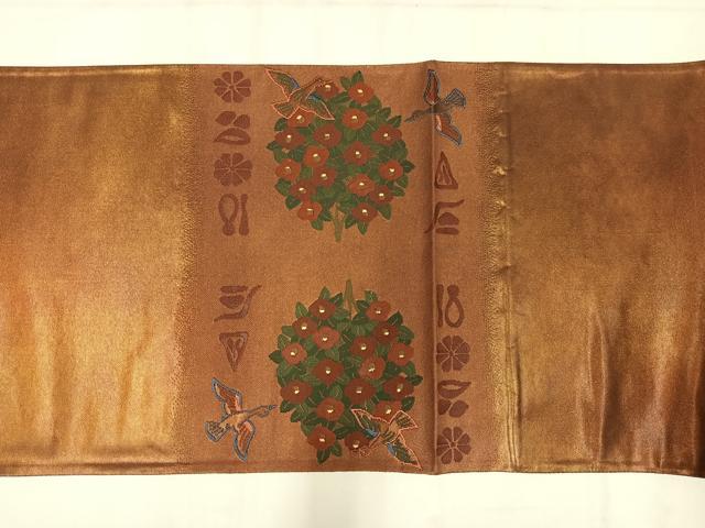 平和屋着物◎太鼓柄袋帯　古代人物花鳥文　引箔　正絹　逸品　AABM5290bw