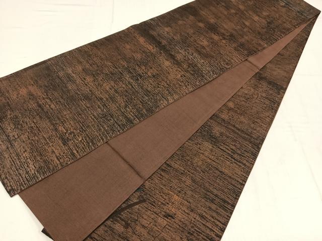 平和屋着物◎太鼓柄袋帯　唐織　紬地　渡り橋樹林文　正絹　逸品　AABM5291bw