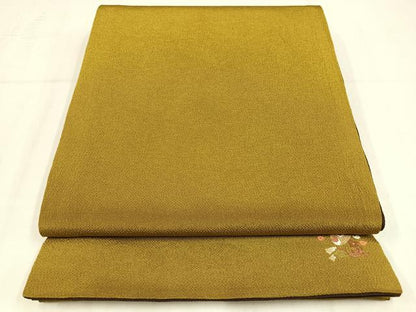 平和屋着物◎両面全通柄袋帯　ワンポイント　打出の小槌　芥子色・憲法色　鬼しぼ縮緬　正絹　逸品　AABM5292bw