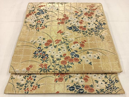 平和屋着物◎六通柄　本袋帯　唐織　草花文　金銀糸　正絹　逸品　AABM5293bw