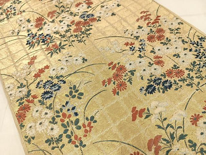 平和屋着物◎六通柄　本袋帯　唐織　草花文　金銀糸　正絹　逸品　AABM5293bw