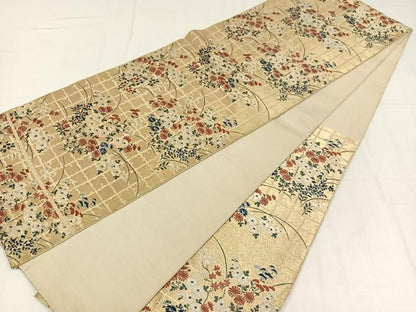 平和屋着物◎六通柄　本袋帯　唐織　草花文　金銀糸　正絹　逸品　AABM5293bw