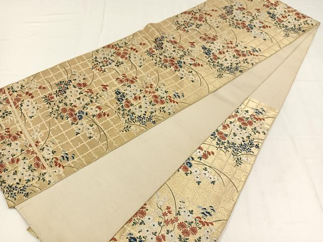 平和屋着物◎六通柄　本袋帯　唐織　草花文　金銀糸　正絹　逸品　AABM5293bw