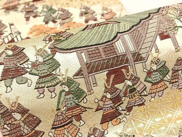 平和屋着物◎両面　半幅帯　人物風景文　金糸　AABM5309bw