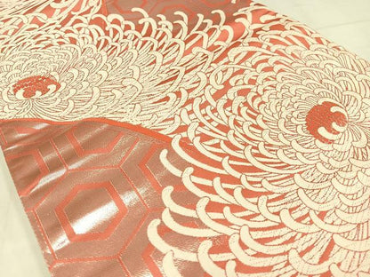 平和屋着物◎両面　全通柄袋帯　唐織　山楽菊文　銀糸　正絹　逸品　AABM5313bw