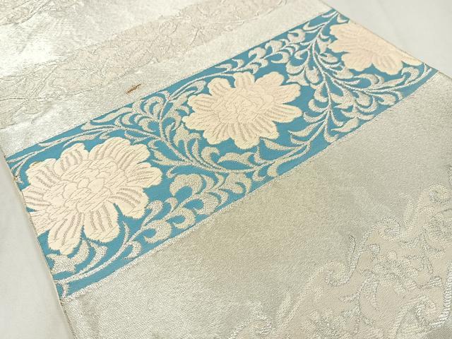 平和屋着物◎六通柄袋帯　唐織　花唐草文　銀糸　正絹　逸品　AABM5314bw