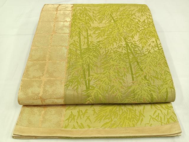 平和屋着物◎六通柄袋帯　唐織　笹竹文　金糸　正絹　逸品　AABM5315bw