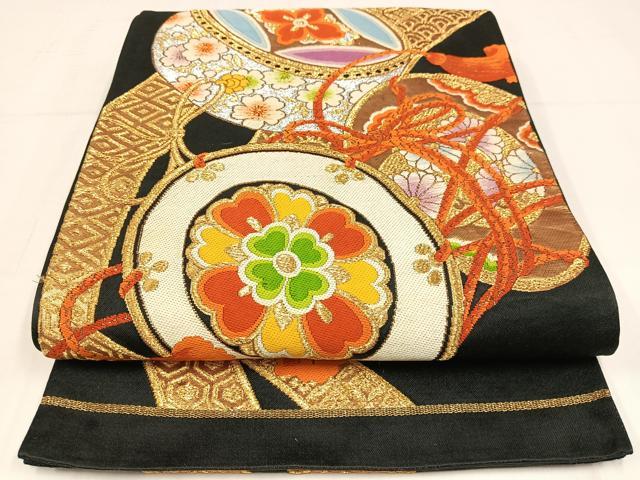 平和屋着物◎六通柄袋帯　唐織　花鼓文　金銀糸　正絹　逸品　AABM5320bw