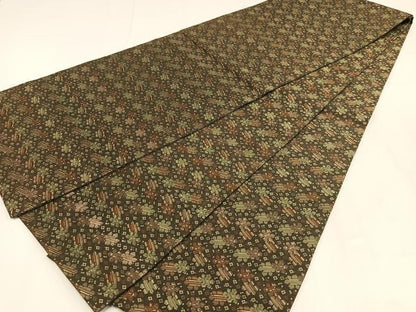 平和屋着物◎丸帯　花唐草文　璃寛茶　金糸　正絹　逸品　AABM5332bw