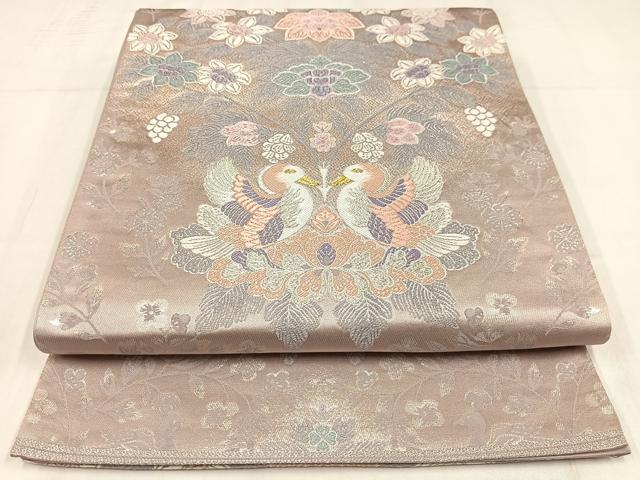 平和屋着物◎六通柄袋帯　唐織　向い鳥更紗花文　金銀糸　正絹　逸品　AABM5336bw