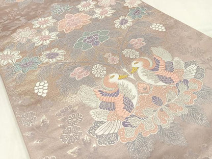 平和屋着物◎六通柄袋帯　唐織　向い鳥更紗花文　金銀糸　正絹　逸品　AABM5336bw