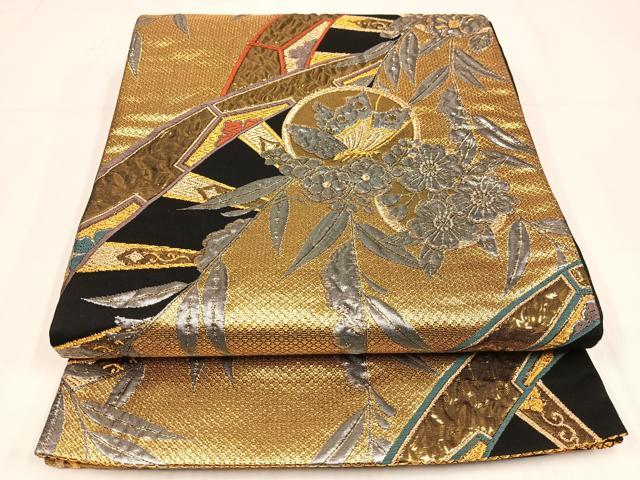 平和屋着物◎六通柄袋帯　唐織　花蝶文　黒地　金銀糸　正絹　逸品　AABM5369bw