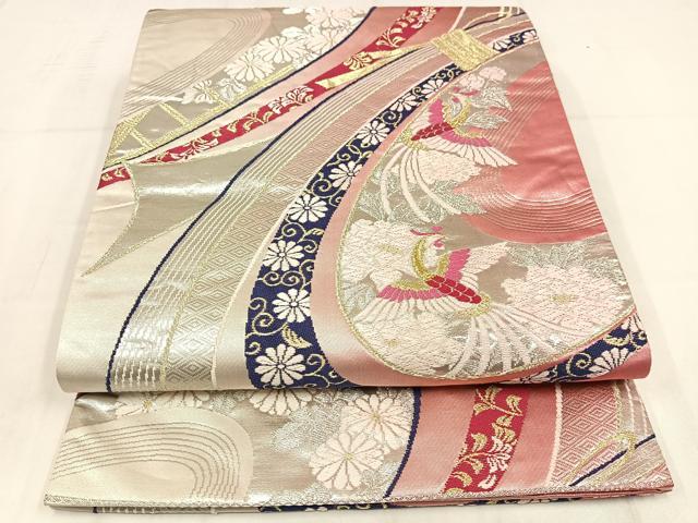 平和屋着物◎六通柄袋帯　唐織　鳳凰花唐草文　金銀糸　正絹　逸品　AABM5373bw