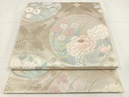 平和屋着物◎六通柄袋帯　唐織　草花文　金銀糸　正絹　逸品　AABM5382bw