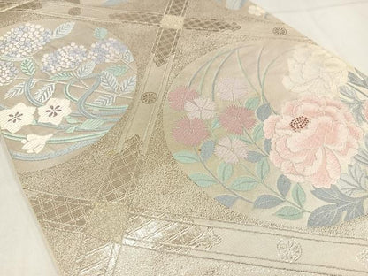 平和屋着物◎六通柄袋帯　唐織　草花文　金銀糸　正絹　逸品　AABM5382bw