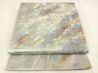 平和屋着物◎六通柄袋帯　立波文　金銀糸　正絹　逸品　AABM5384bw