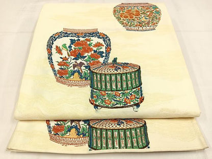 平和屋着物◎六通柄袋帯　唐織　花陶器　正絹　逸品　AABM5385bw