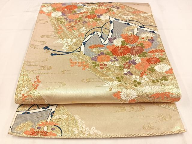 平和屋着物◎西陣　六通柄袋帯　唐織　草花文　金銀糸　正絹　逸品　AABM5387bw