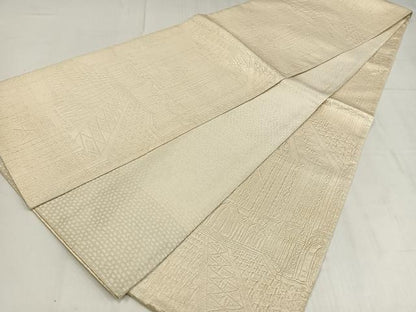 平和屋着物◎全通柄袋帯　纐纈　風景文　鳥の子色　正絹　逸品　AABM5388bw