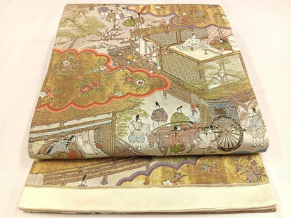 平和屋着物◎六通柄袋帯　唐織　人物風景文　金糸　正絹　逸品　AABM5393bw