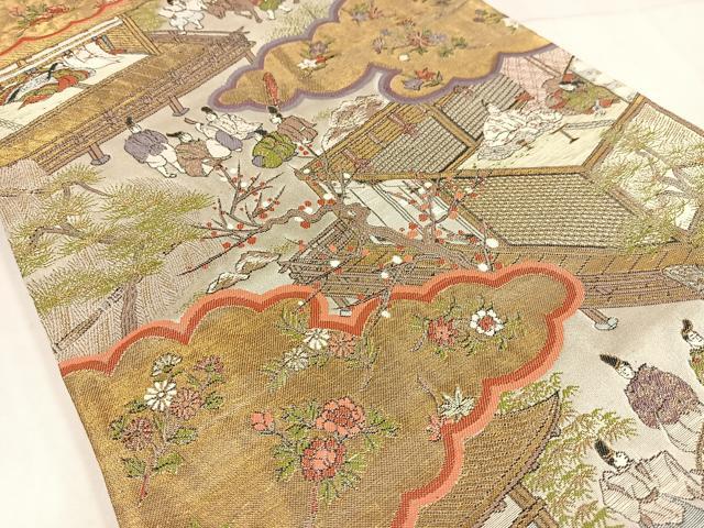 平和屋着物◎六通柄袋帯　唐織　人物風景文　金糸　正絹　逸品　AABM5393bw