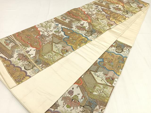平和屋着物◎六通柄袋帯　唐織　人物風景文　金糸　正絹　逸品　AABM5393bw