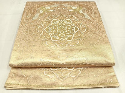 平和屋着物◎六通柄袋帯　唐織　向かい鳳凰正倉院花文　金糸　正絹　逸品　AABM5401bw