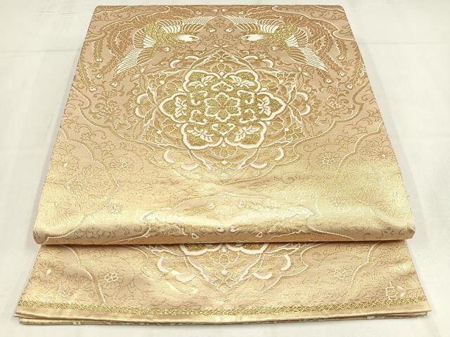 平和屋着物◎六通柄袋帯　唐織　向かい鳳凰正倉院花文　金糸　正絹　逸品　AABM5401bw
