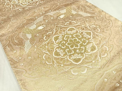 平和屋着物◎六通柄袋帯　唐織　向かい鳳凰正倉院花文　金糸　正絹　逸品　AABM5401bw