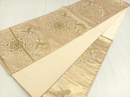 平和屋着物◎六通柄袋帯　唐織　向かい鳳凰正倉院花文　金糸　正絹　逸品　AABM5401bw