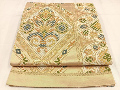 平和屋着物◎六通柄袋帯　更紗唐草文　金糸　正絹　逸品　AABM5406bw