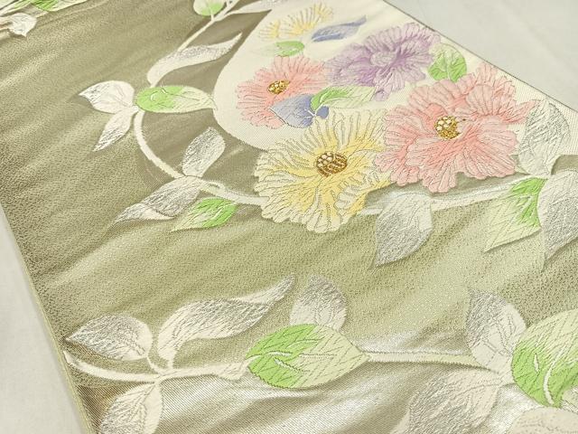 平和屋着物◎六通柄袋帯　唐織　草花文　金銀糸　正絹　逸品　AABM5416bw