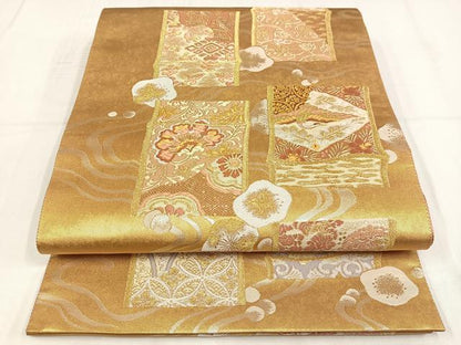 平和屋着物◎六通柄袋帯　唐織　竹鶴宴悠の調べ　金糸　引箔　正絹　逸品　AABM5418bw