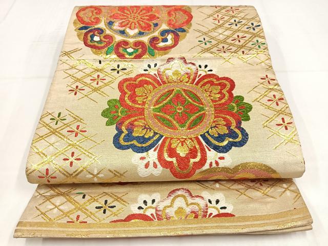 平和屋着物◎アンティーク　大正ロマン　丸帯　唐織　飛鶴文　金糸　正絹　逸品　AABM5420bw