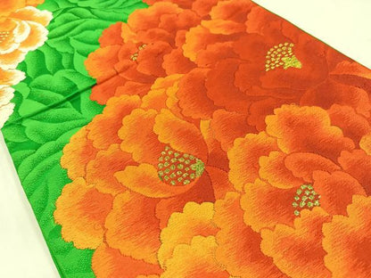 平和屋着物◎六通柄袋帯　唐織　草花文　金糸　正絹　逸品　AABM5424bw