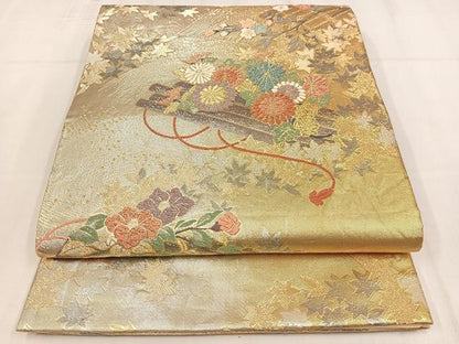 平和屋着物◎六通柄袋帯　草花文　金銀糸　正絹　逸品　AABM5425bw