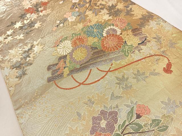 平和屋着物◎六通柄袋帯　草花文　金銀糸　正絹　逸品　AABM5425bw