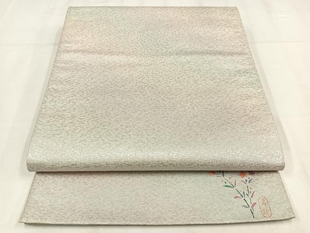 平和屋着物◎六通柄袋帯　作家物　霞文　ワンポイント　枝花　銀糸　正絹　逸品　AABM5426bw