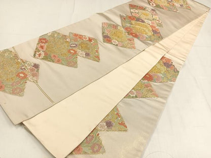 平和屋着物◎六通柄袋帯　花菱文　金銀糸　正絹　逸品　AABM5427bw