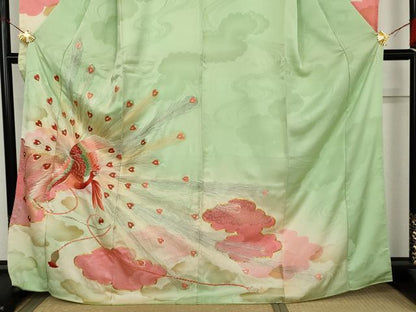 平和屋着物●豪華振袖　駒刺繍　孔雀　暈し染め　金銀糸　正絹　逸品　AABM5443cs