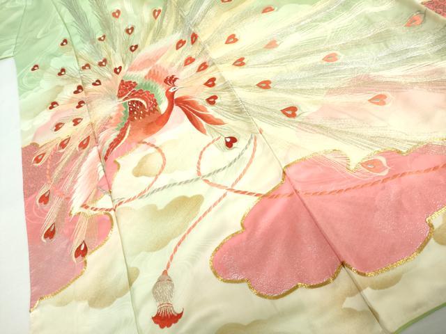 平和屋着物●豪華振袖　駒刺繍　孔雀　暈し染め　金銀糸　正絹　逸品　AABM5443cs