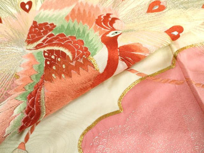 平和屋着物●豪華振袖　駒刺繍　孔雀　暈し染め　金銀糸　正絹　逸品　AABM5443cs