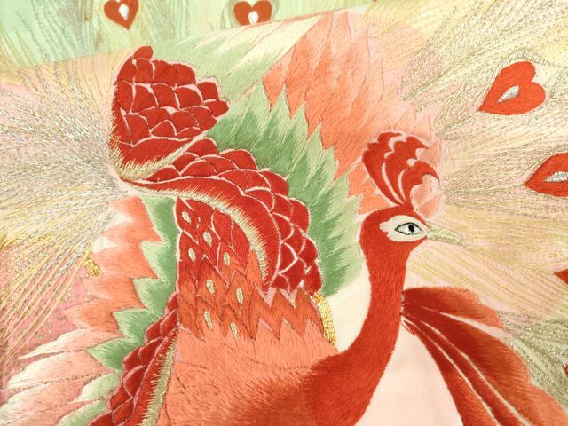 平和屋着物●豪華振袖　駒刺繍　孔雀　暈し染め　金銀糸　正絹　逸品　AABM5443cs